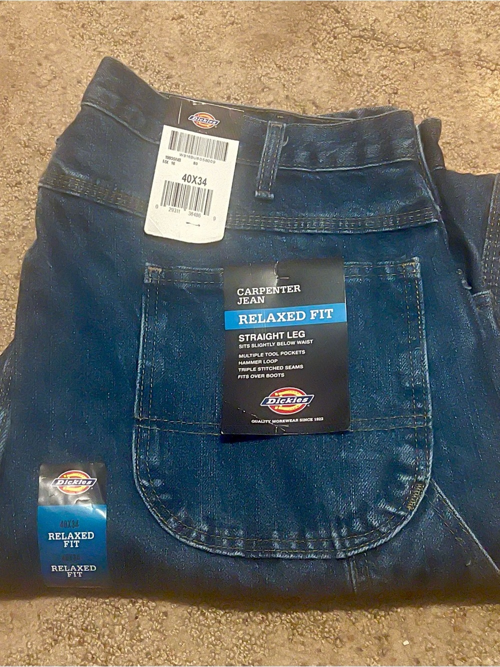 Dickies Men's Relaxed Fit Carpenter Jeans - Indigo Blue